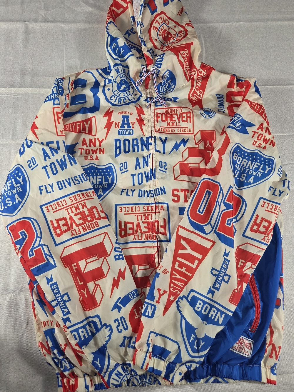 Born Fly Hooded Windbreaker Jacket All Over Print Y2K Size M